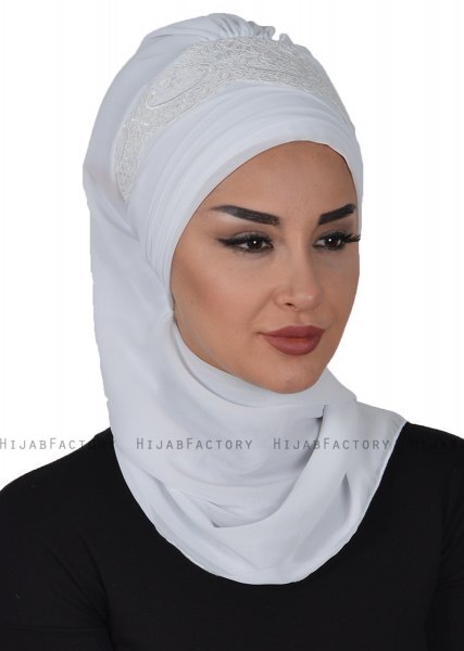 Celine - White Chiffon Turban - Ayse Turban