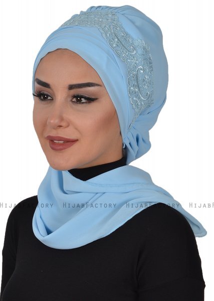 Celine - Light Blue Chiffon Turban - Ayse Turban