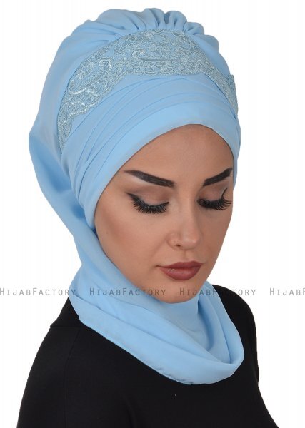 Celine - Light Blue Chiffon Turban - Ayse Turban