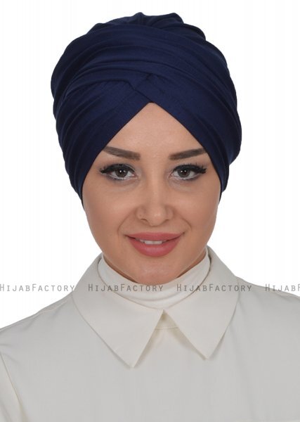 Fiona - Navy Blue Cotton Turban - Ayse Turban