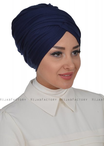 Fiona - Navy Blue Cotton Turban - Ayse Turban