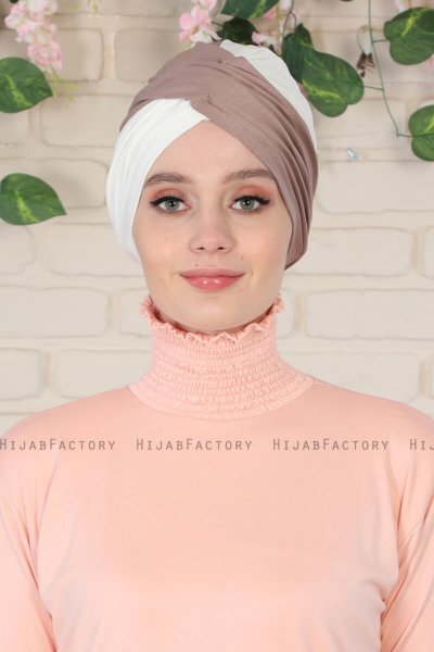 Fiona - Dark Taupe & Creme Cotton Turban