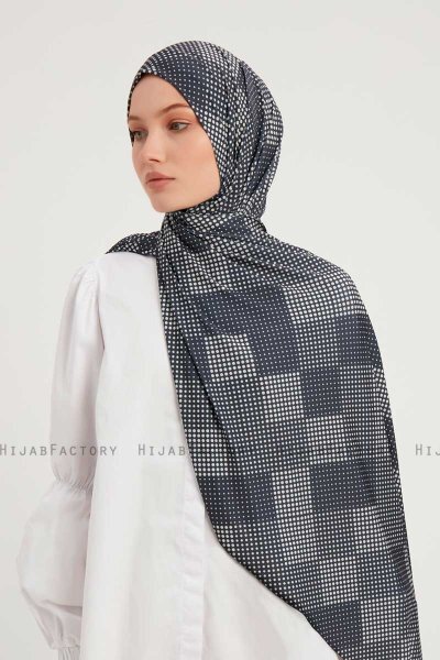 Nurgul - Navy Blue Patterned Hijab