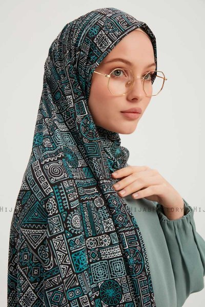 Gulya - Petrol Green Patterned Hijab