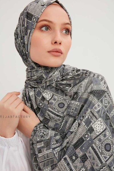 Gulya - Grey Patterned Hijab