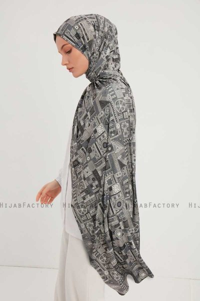 Gulya - Grey Patterned Hijab