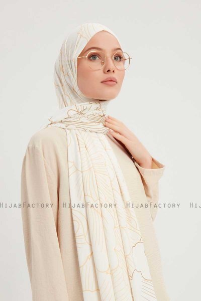 Fadime - Pearl White Patterned Hijab