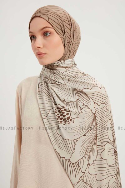 Fadime - Light Brown Patterned Hijab