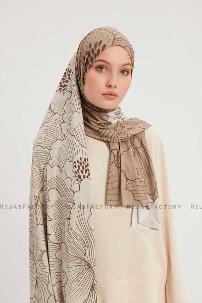 Fadime - Light Brown Patterned Hijab