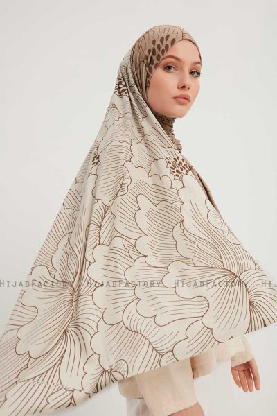 Fadime - Light Brown Patterned Hijab