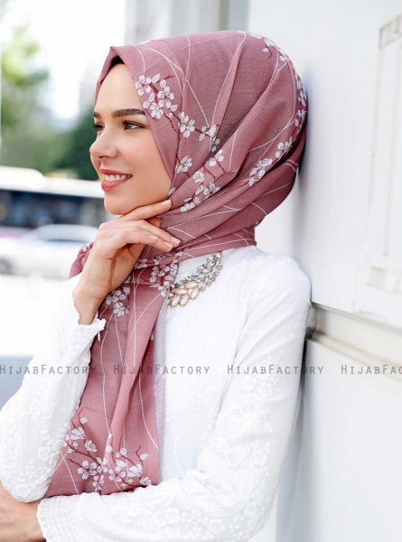 Abira - Dark Pink Patterned Hijab - Sal Evi