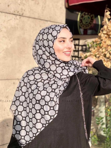 Atika - Grey Patterned Cotton Hijab - Mirach