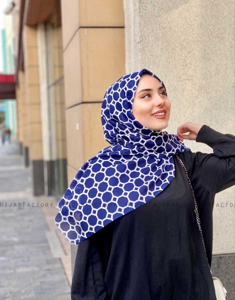 Atika - Navy Blue Patterned Cotton Hijab - Mirach