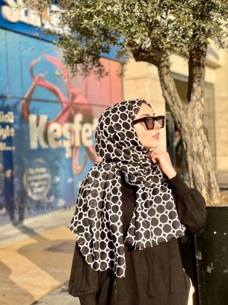 Atika - Black Patterned Cotton Hijab - Mirach