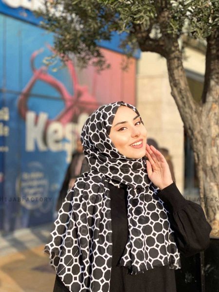 Atika - Black Patterned Cotton Hijab - Mirach