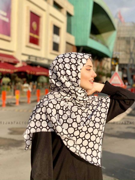 Atika - White Patterned Cotton Hijab - Mirach