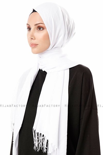Aysel - White Pashmina Hijab - Gülsoy