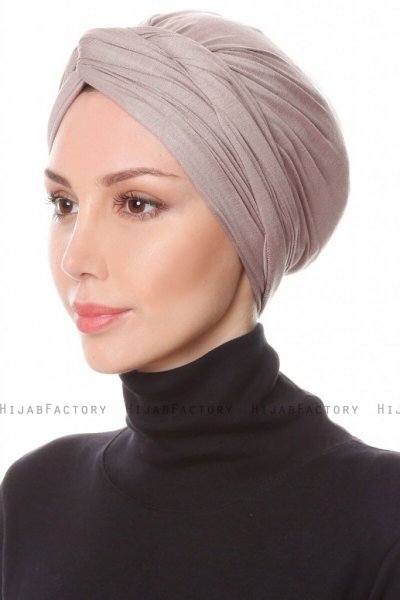 Belinay Mörk Taupe Turban Hijab Ecardin 201809b