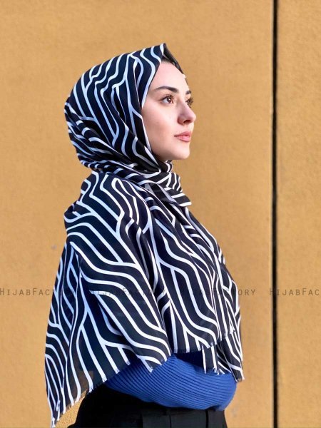 Berrin - Black Patterned Cotton Hijab - Mirach