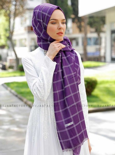 Betulle - Purple Patterned Hijab - Sal Evi