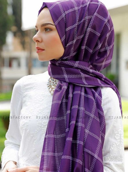 Betulle - Purple Patterned Hijab - Sal Evi