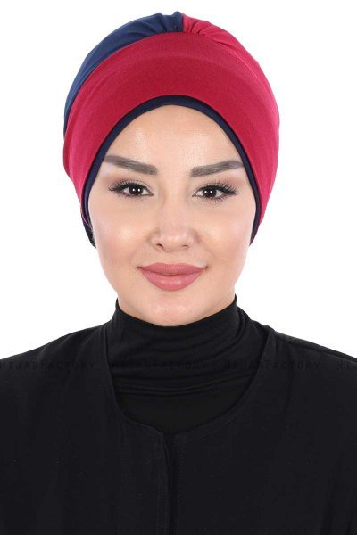 Clara - Bordeaux & Navy Blue Cotton Turban