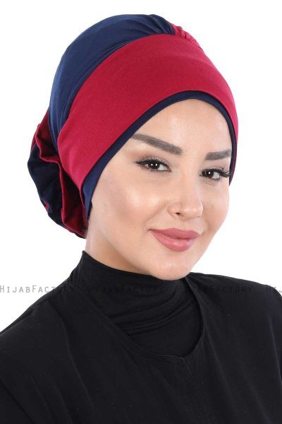 Clara - Bordeaux & Navy Blue Cotton Turban