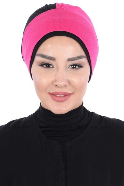 Clara - Fuchsia & Black Cotton Turban