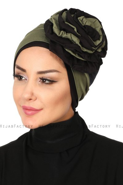 Clara - Khaki & Black Cotton Turban