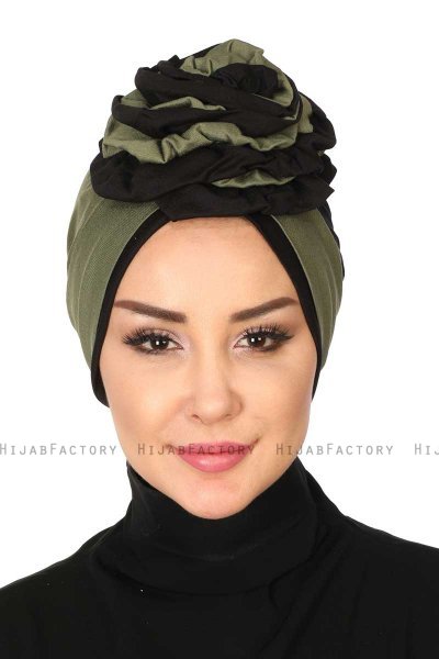 Clara - Khaki & Black Cotton Turban