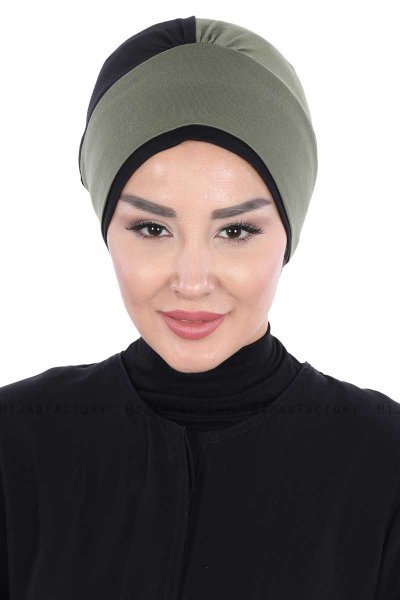 Clara - Khaki & Black Cotton Turban