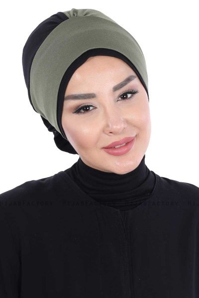 Clara - Khaki & Black Cotton Turban