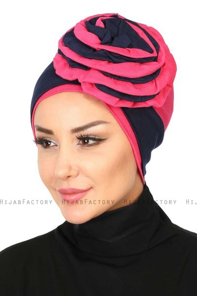 Clara - Navy Blue & Fuchsia Cotton Turban