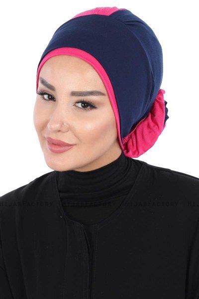 Clara - Navy Blue & Fuchsia Cotton Turban