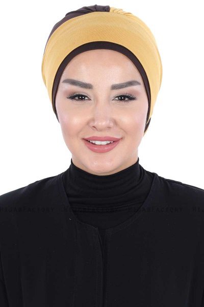Clara - Mustard & Brown Cotton Turban