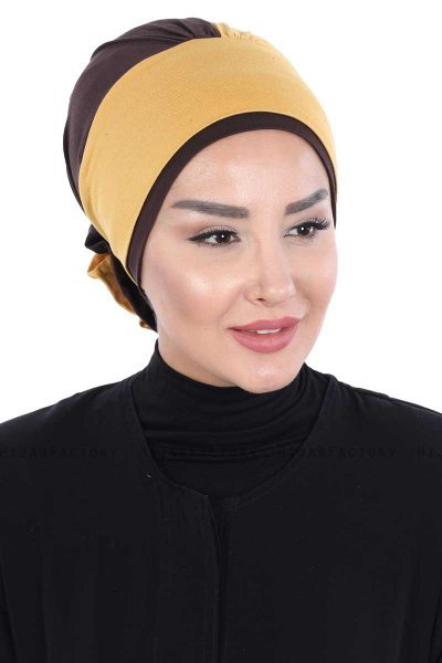 Clara - Mustard & Brown Cotton Turban