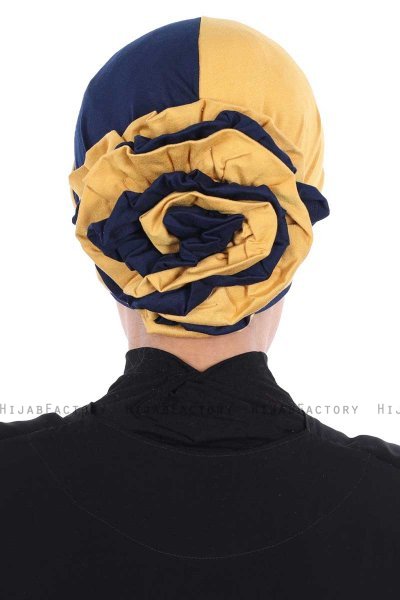 Clara - Mustard & Navy Blue Cotton Turban