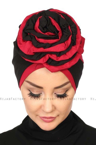 Clara - Black & Bordeaux Cotton Turban