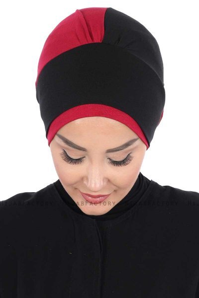Clara - Black & Bordeaux Cotton Turban