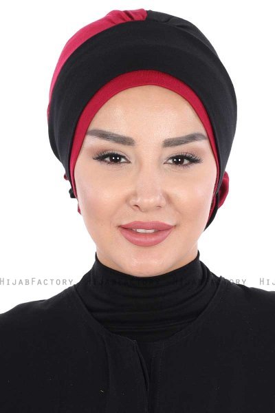 Clara - Black & Bordeaux Cotton Turban