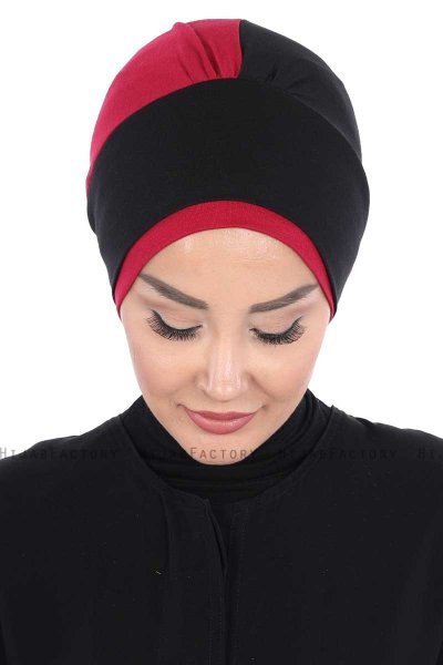 Clara - Black & Bordeaux Cotton Turban