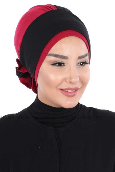 Clara - Black & Bordeaux Cotton Turban