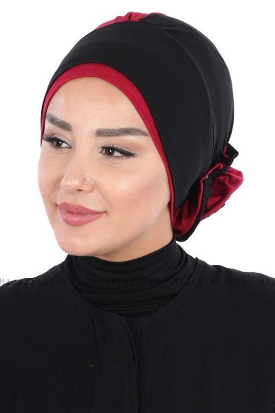 Clara - Black & Bordeaux Cotton Turban
