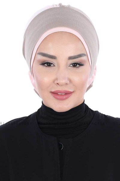 Clara - Taupe & Dusty Pink Cotton Turban