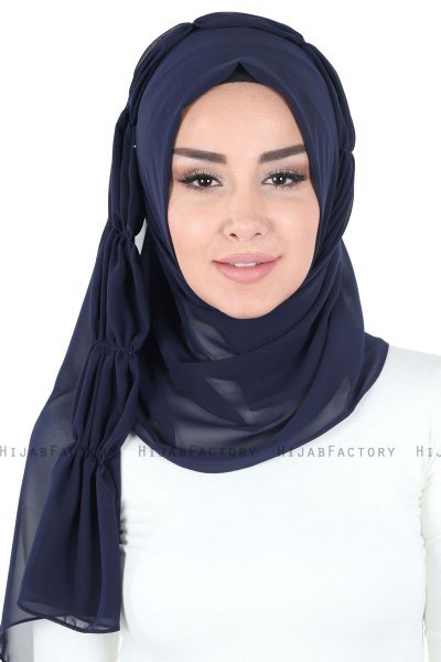 Disa - Navy Blue Practical Chiffon Hijab