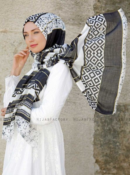 Dounia - Black Patterned Hijab - Sal Evi