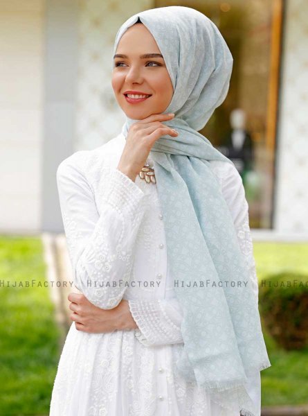 Duriya - Light Green Patterned Hijab - Sal Evi