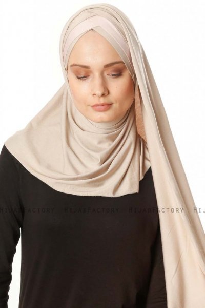 Duru - Light Taupe & Dusty Pink Jersey Hijab