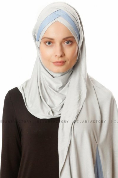 Duru - Light Grey & Light Blue Jersey Hijab