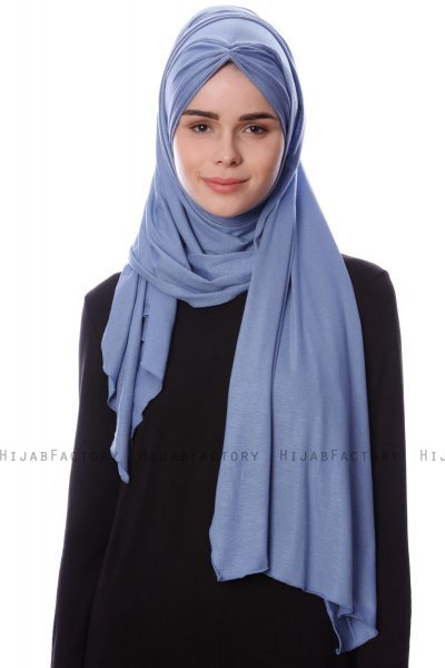 Eslem - Indigo Pile Jersey Hijab - Ecardin